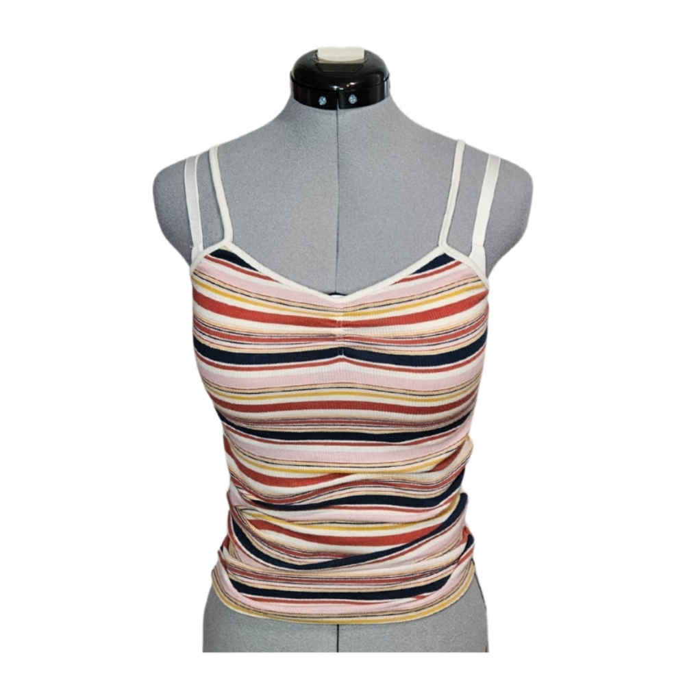 No Boundaries Women's SIZE XS Y2K Striped Ruched V-Neck Camisole Multicolored